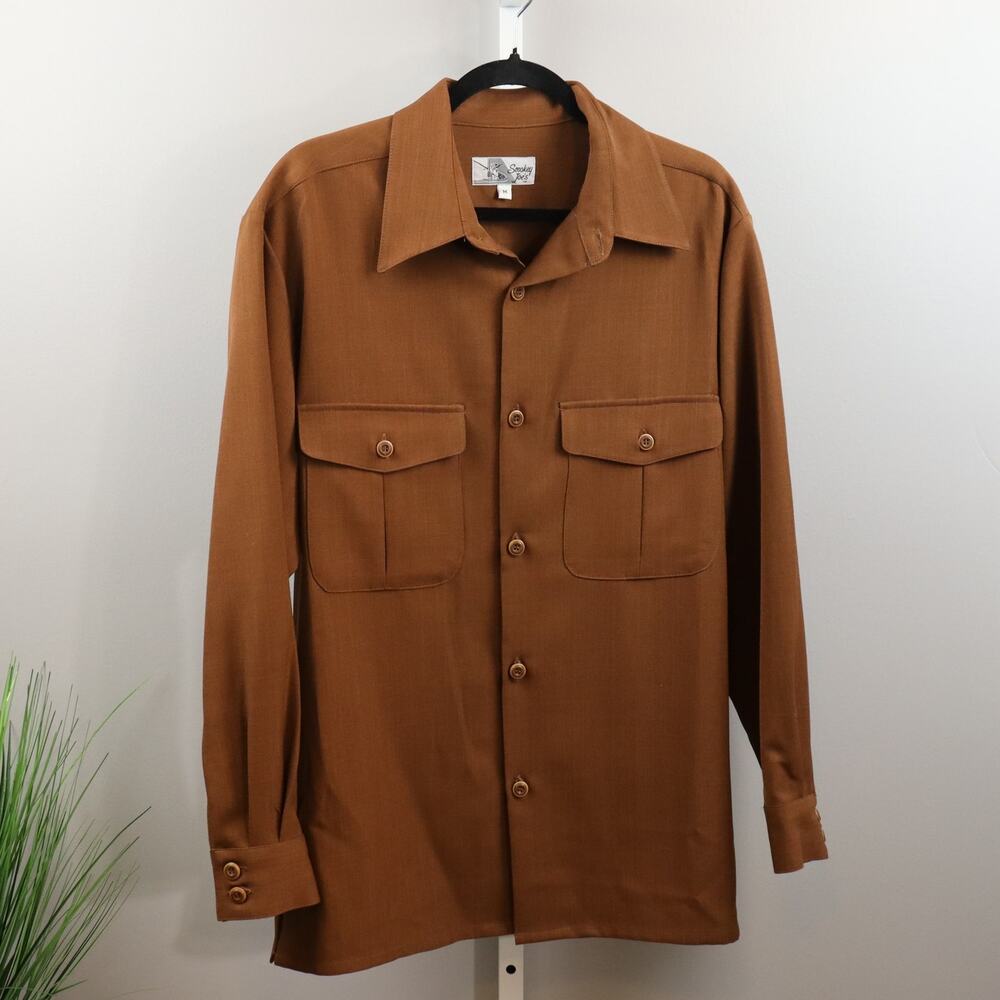 Smokey Joe’s Retro Button-Up Shirt Brown‎ Polyester Men’s Size M